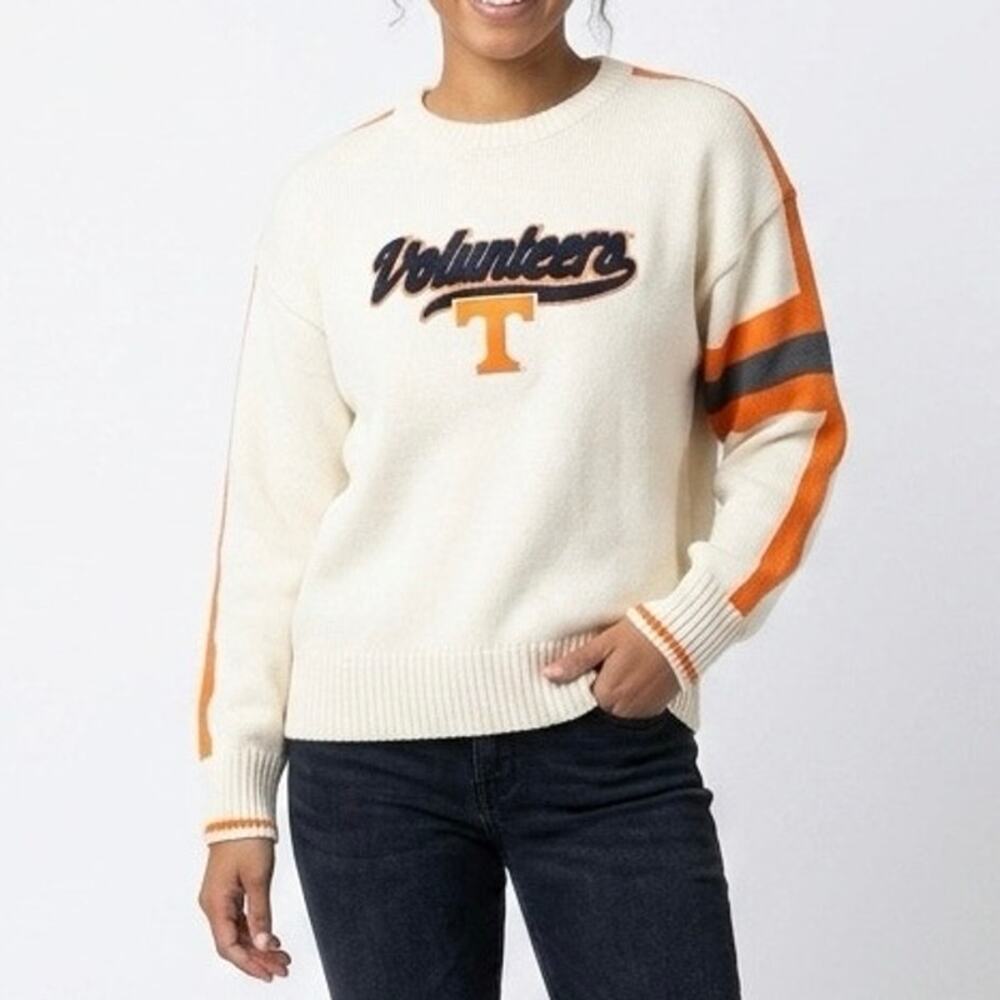 WEAR by Erin Andrews Tennessee Volunteers Knit Sweater Cream Orange NCAA Size M